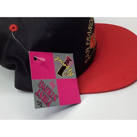 San Francisco 49ers Hat #1 Apparel Men's Vintage 90s Drawstring Red Black - Picture 8 of 15